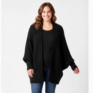 NEW Ambiance‎ Open Cardigan Sweater Women Large Black Brown Dolman Sleeves